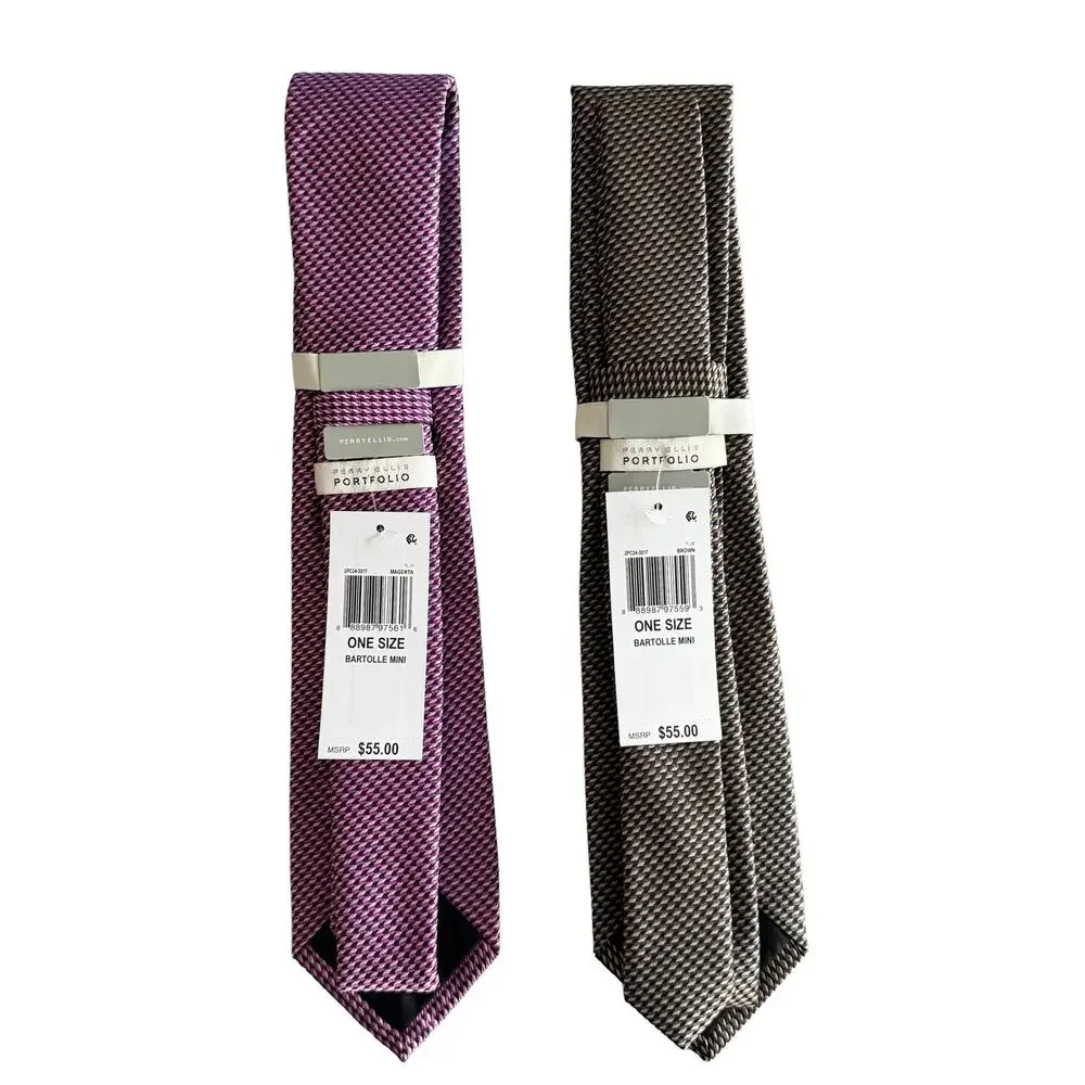 Perry Ellis Portfolio Men's Ties Lot of 2 Magenta & Brown Bartolle Mini NWT